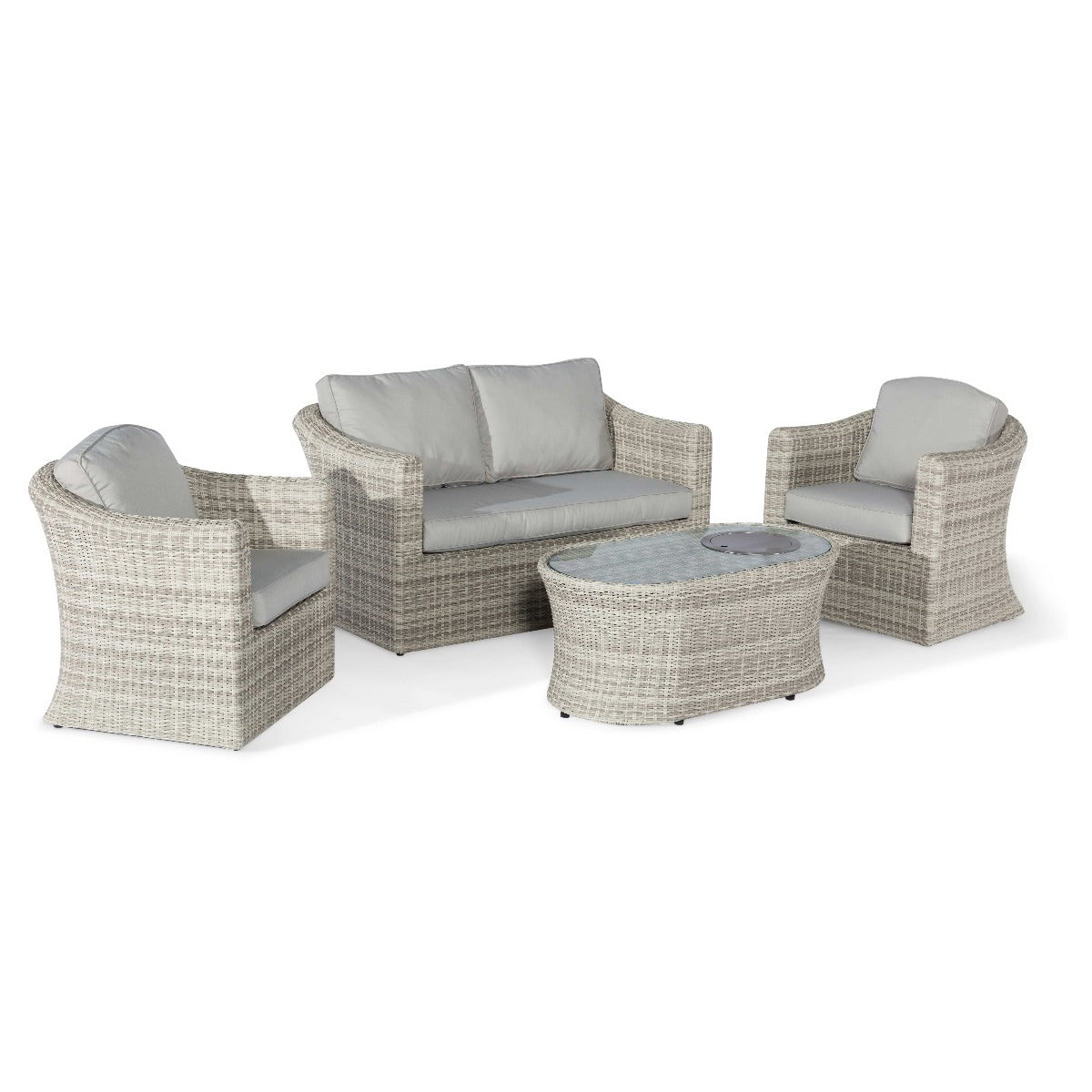 Oxford 2 Seat Sofa Set with Fire Pit Coffee Table in Light Grey