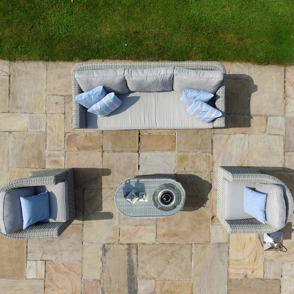 Oxford 3 Seat Sofa Set with Fire Pit Coffee Table in Light Grey