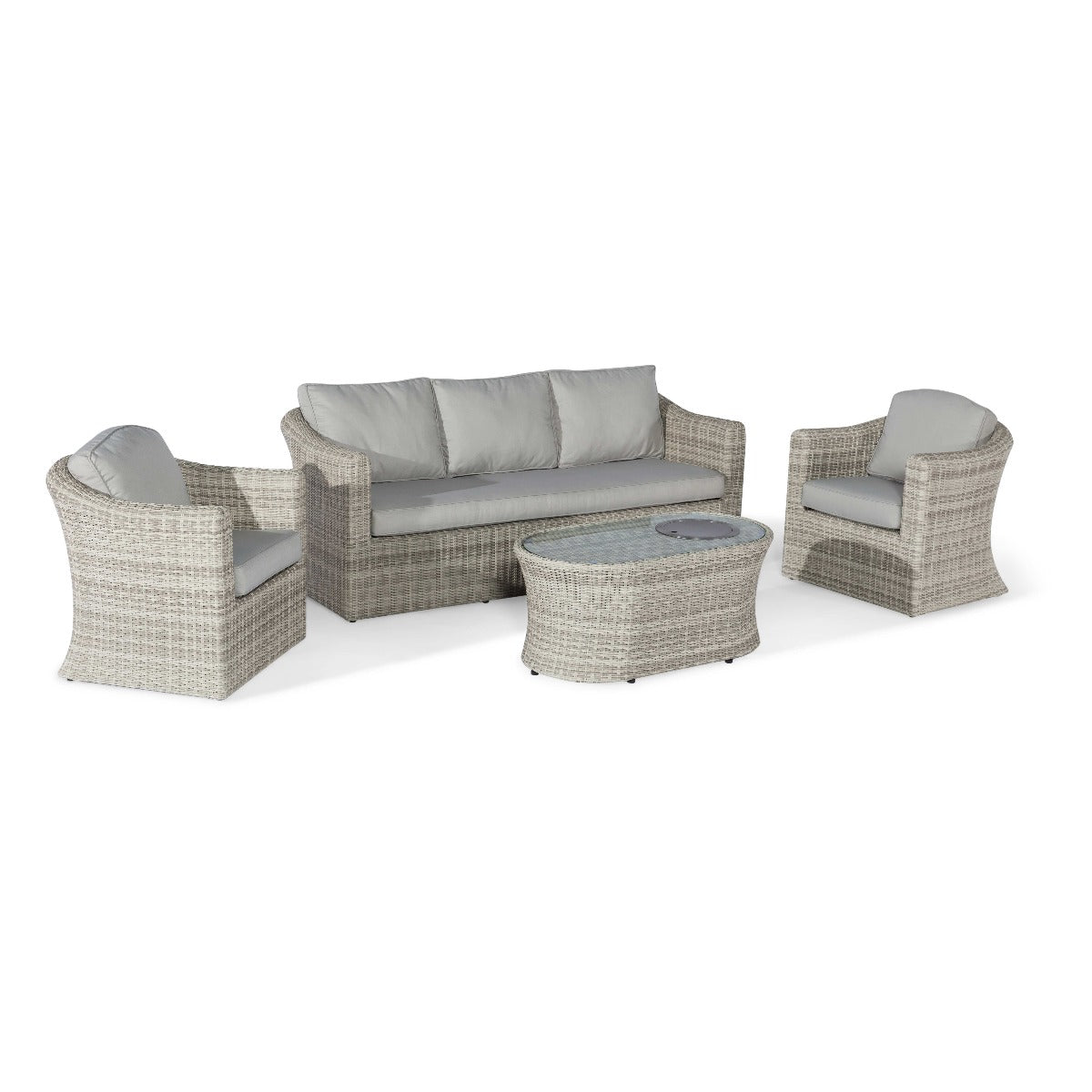 Oxford 3 Seat Sofa Set with Fire Pit Coffee Table in Light Grey