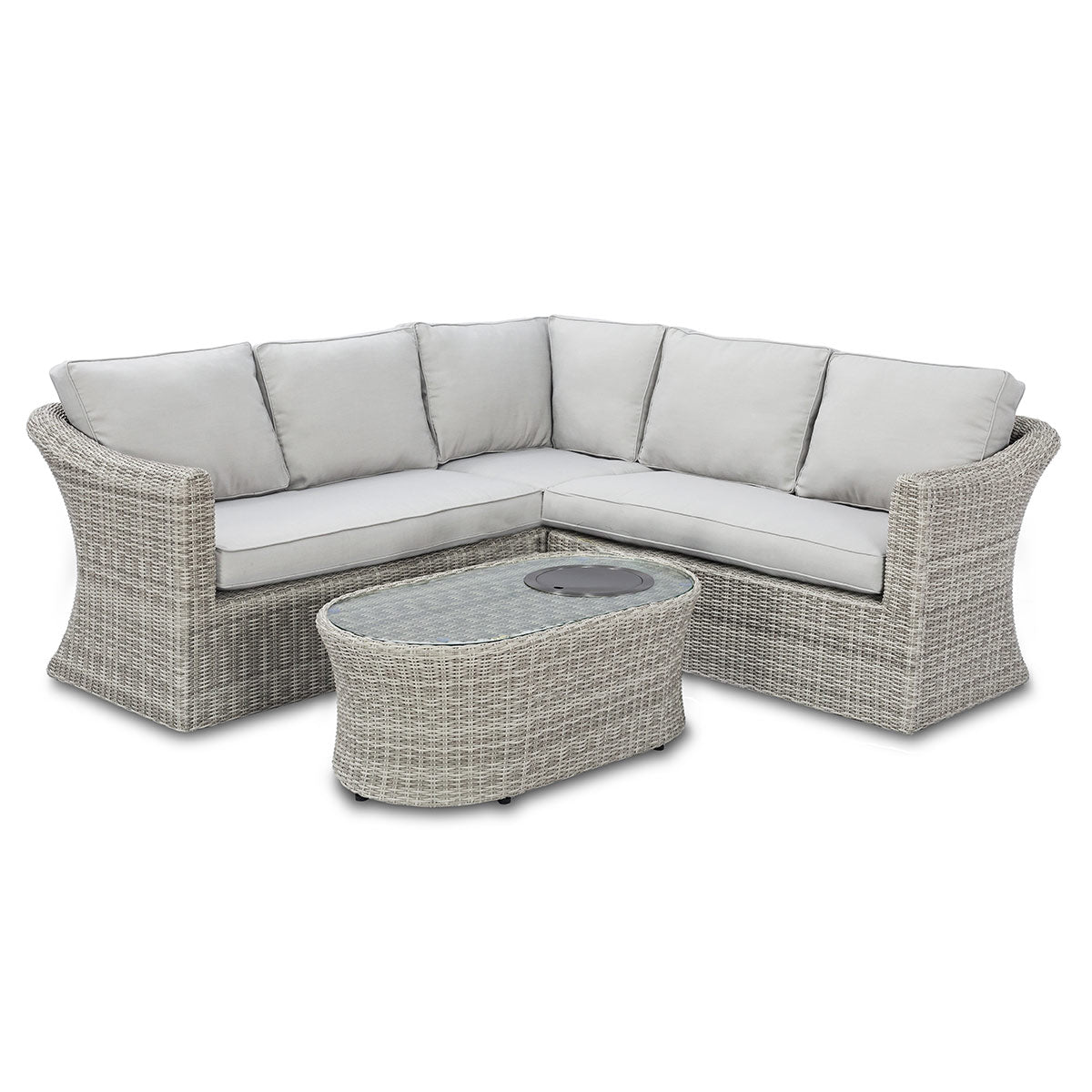 Oxford Small Corner Sofa Set with Fire Pit Coffee Table in Light Grey