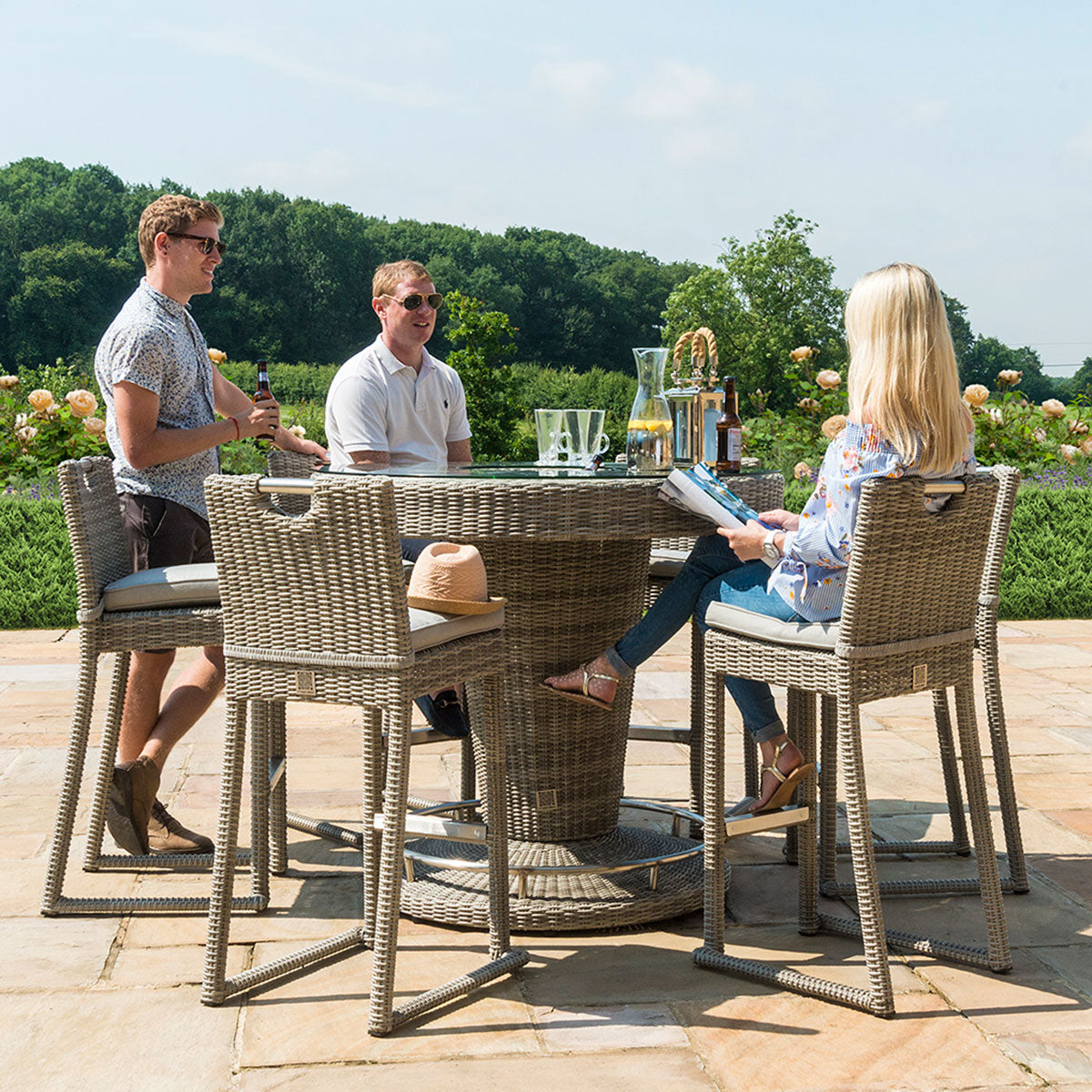 Oxford 6 Seat Round Bar Set with Ice Bucket in Light Grey