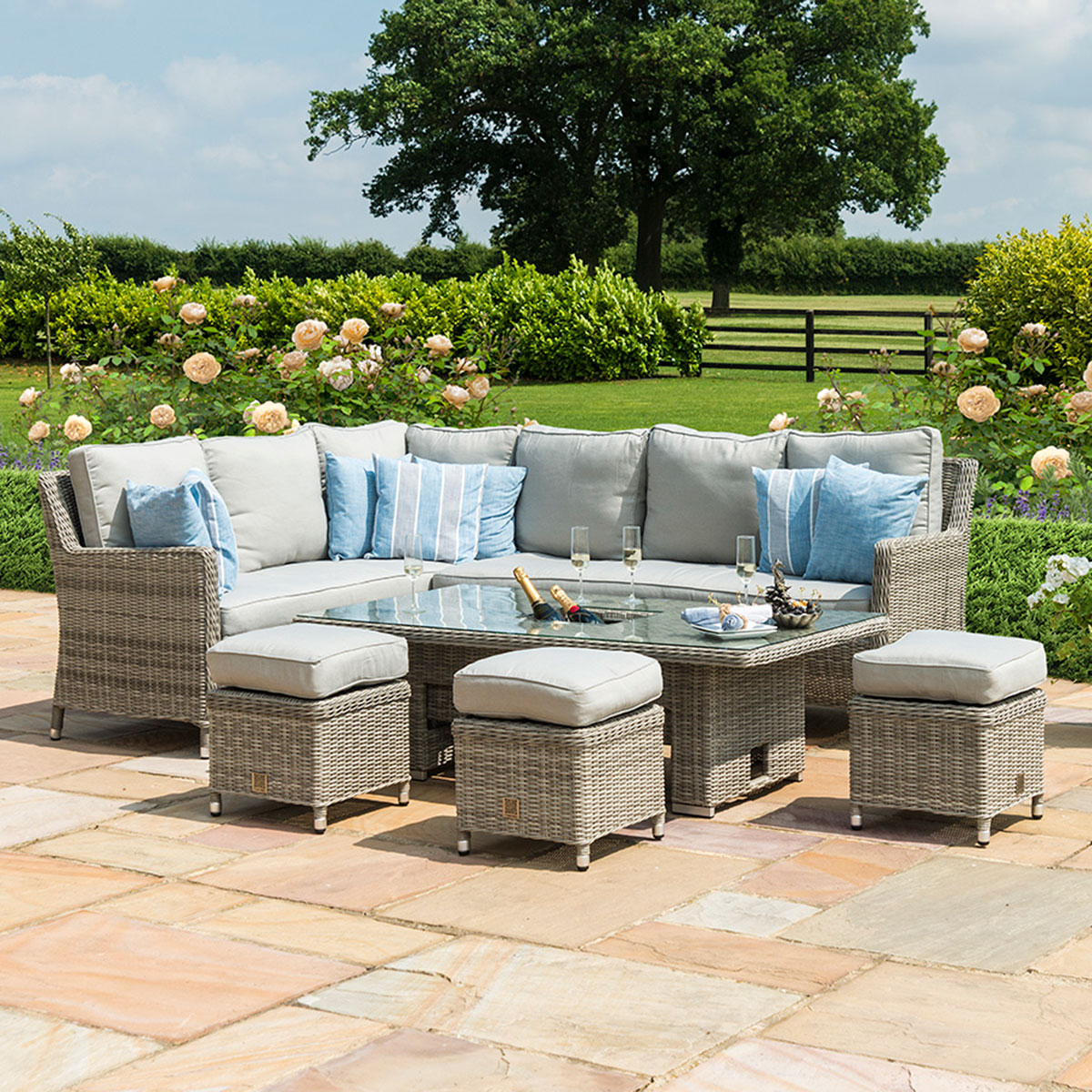 Oxford Corner Dining Set with Ice Bucket & Rising Table in Light Grey