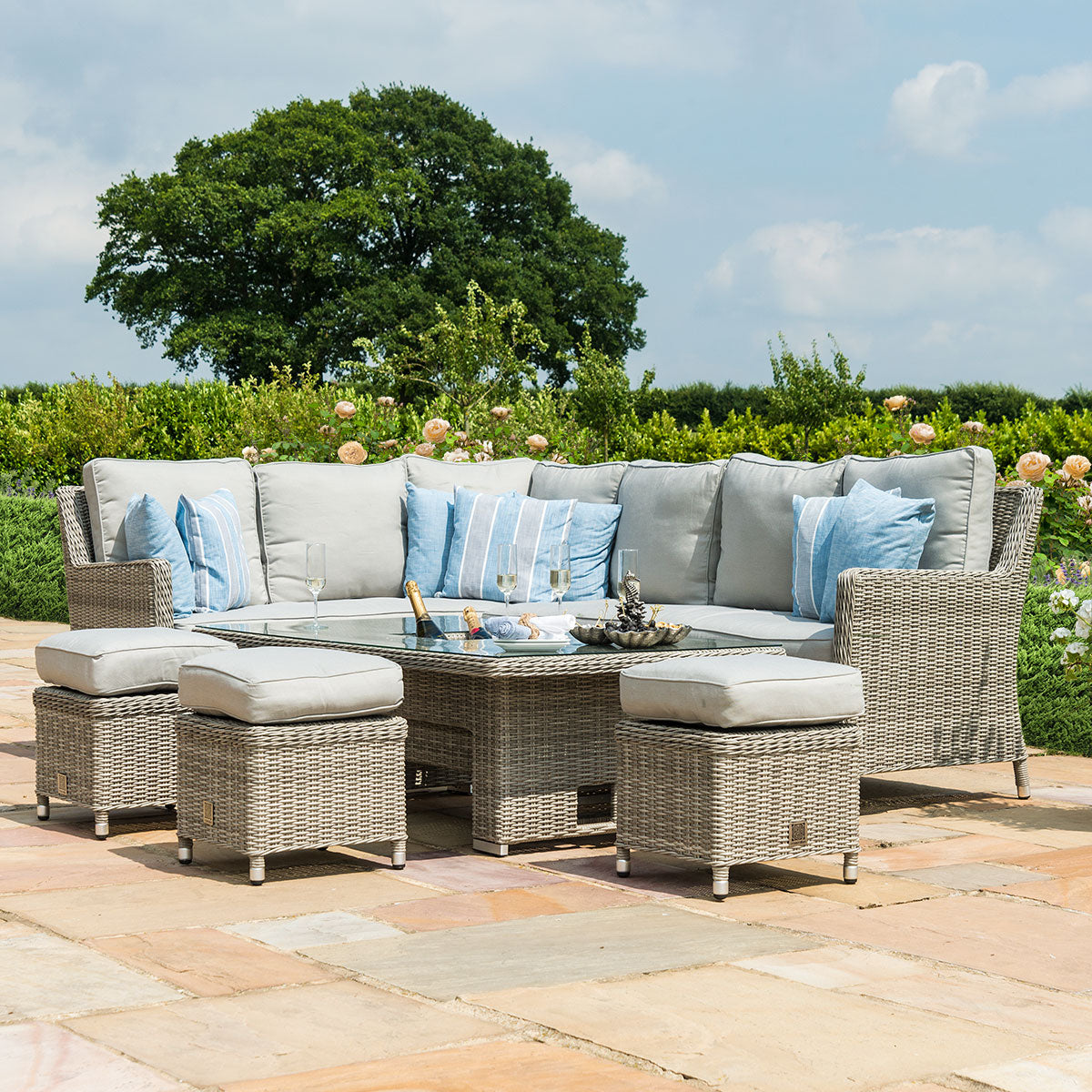 Oxford Corner Dining Set with Ice Bucket & Rising Table in Light Grey