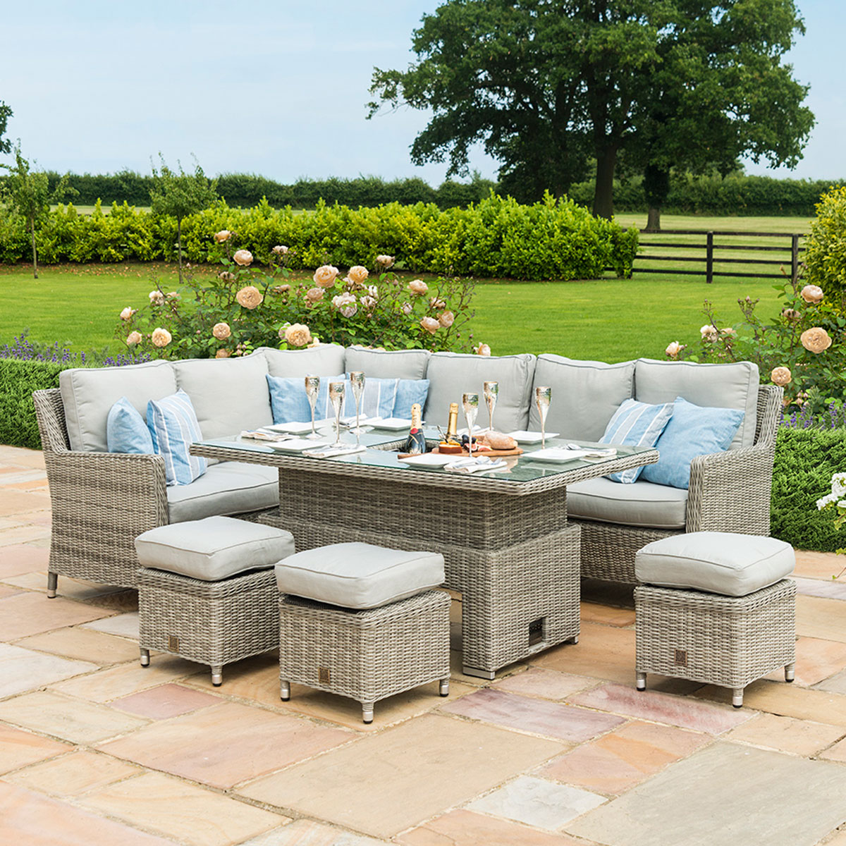 Oxford Corner Dining Set with Ice Bucket & Rising Table in Light Grey