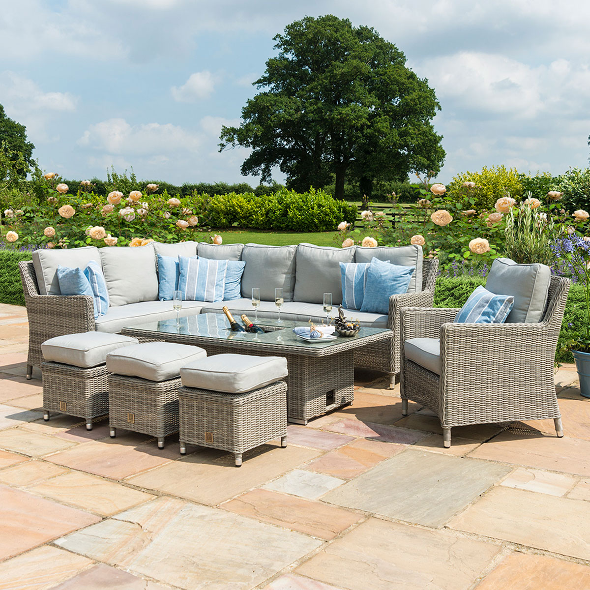 Oxford Corner Dining Set with Ice Bucket & Rising Table (with Armchair) in Light Grey