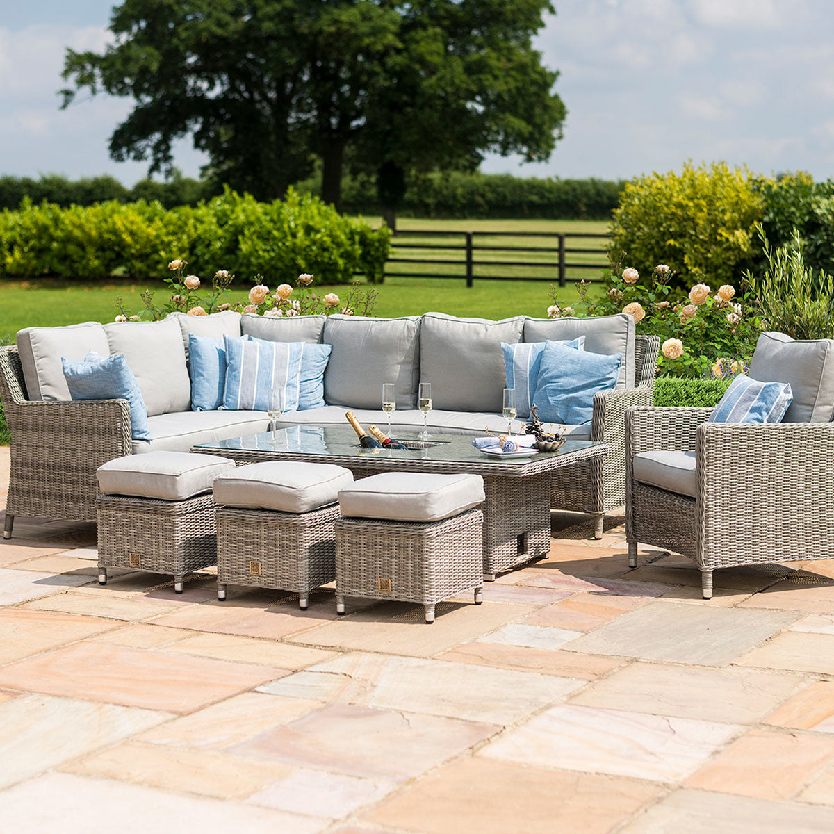 Oxford Corner Dining Set with Ice Bucket & Rising Table (with Armchair) in Light Grey