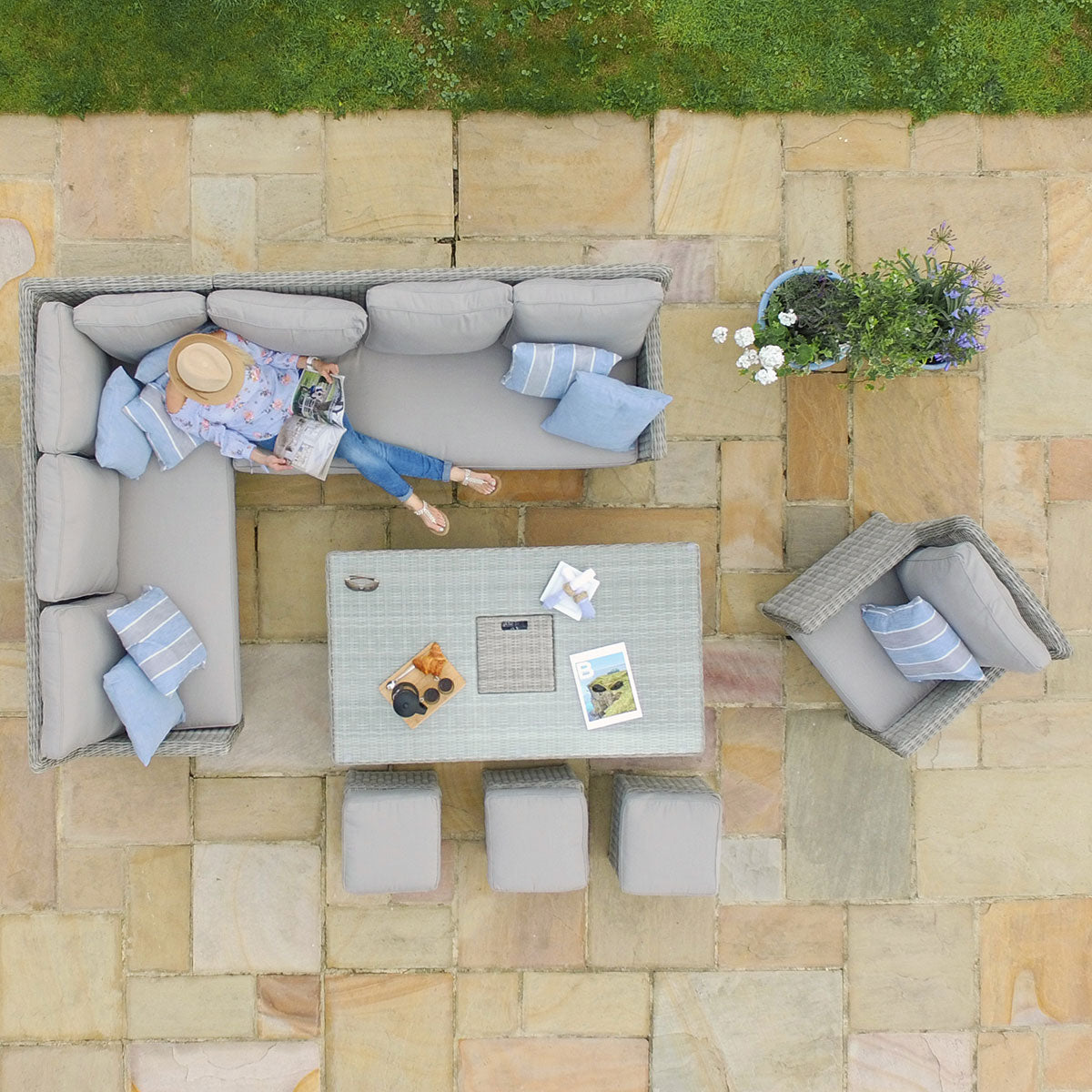 Oxford Corner Dining Set with Ice Bucket & Rising Table (with Armchair) in Light Grey