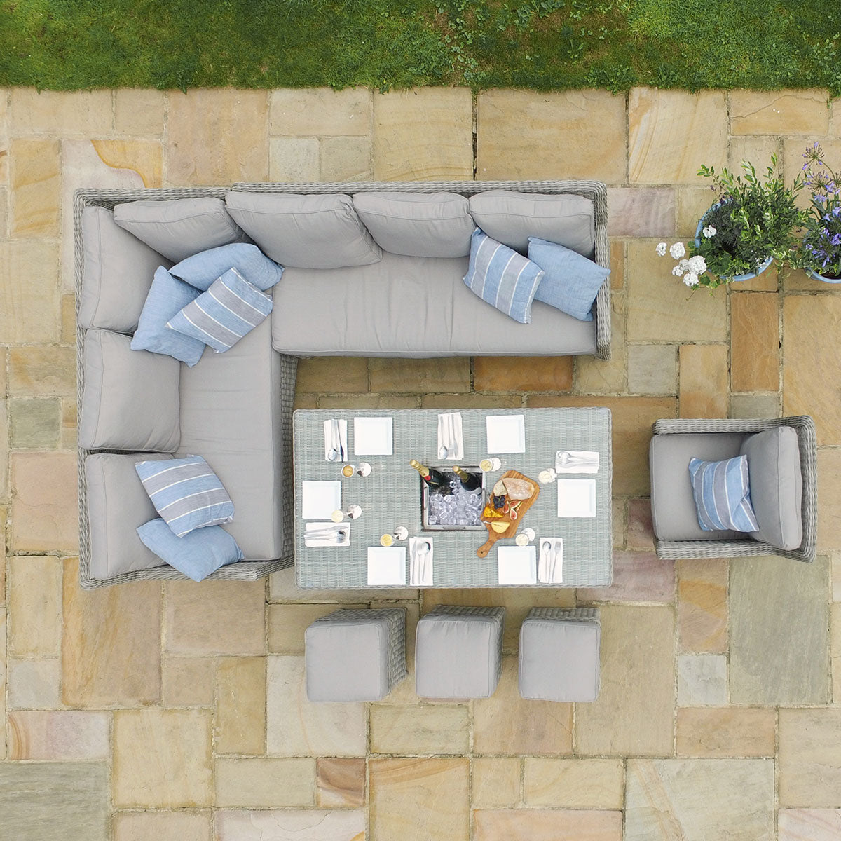 Oxford Corner Dining Set with Ice Bucket & Rising Table (with Armchair) in Light Grey