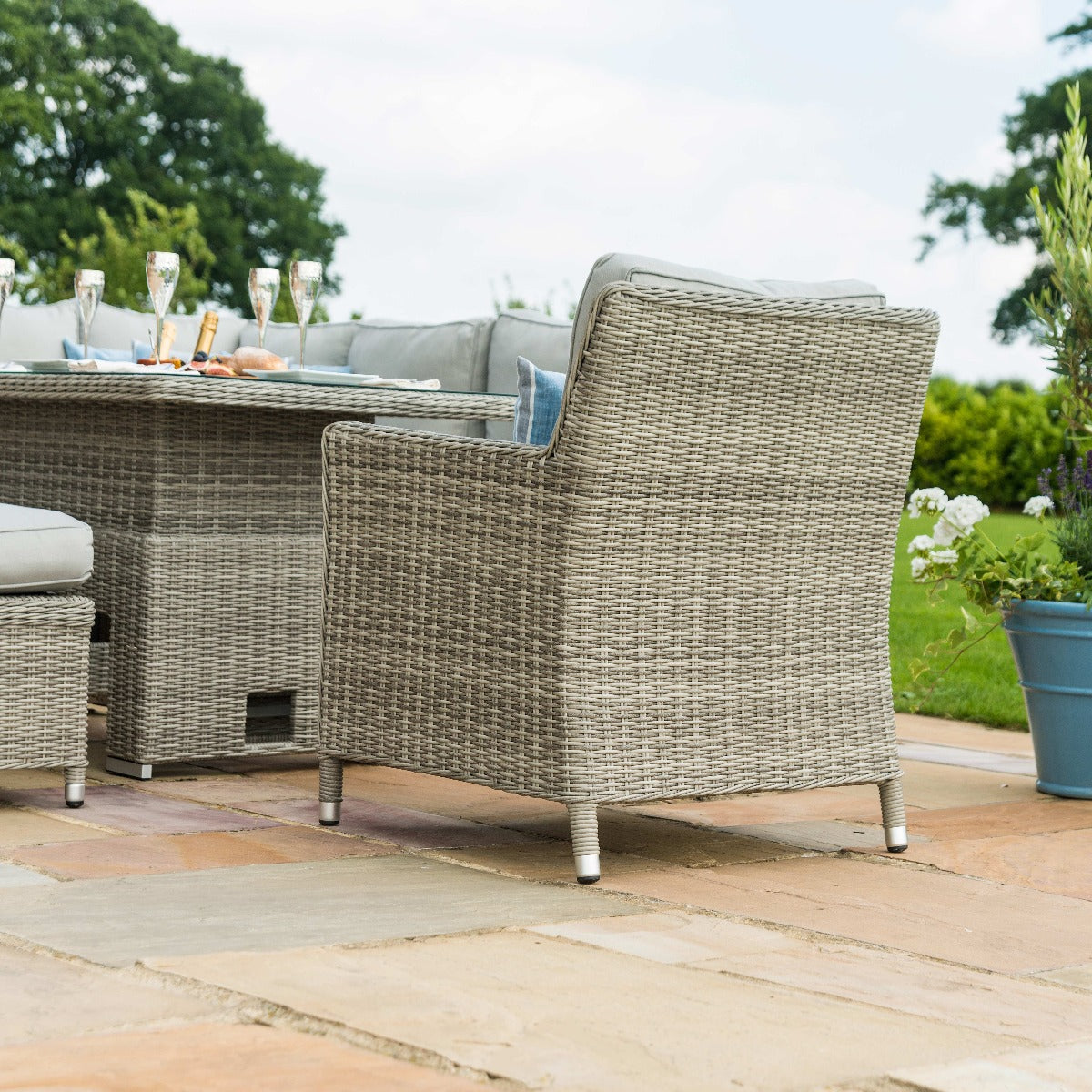 Oxford Corner Dining Set with Ice Bucket & Rising Table (with Armchair) in Light Grey