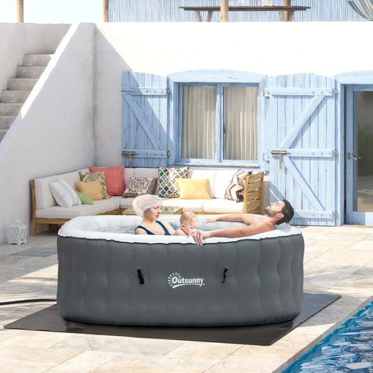 Outsunny Inflatable Square 180cm Hot Tub Bubble Spa Pool: with Pump, Cover, and Filter Cartridges in Grey for 4-6 Person