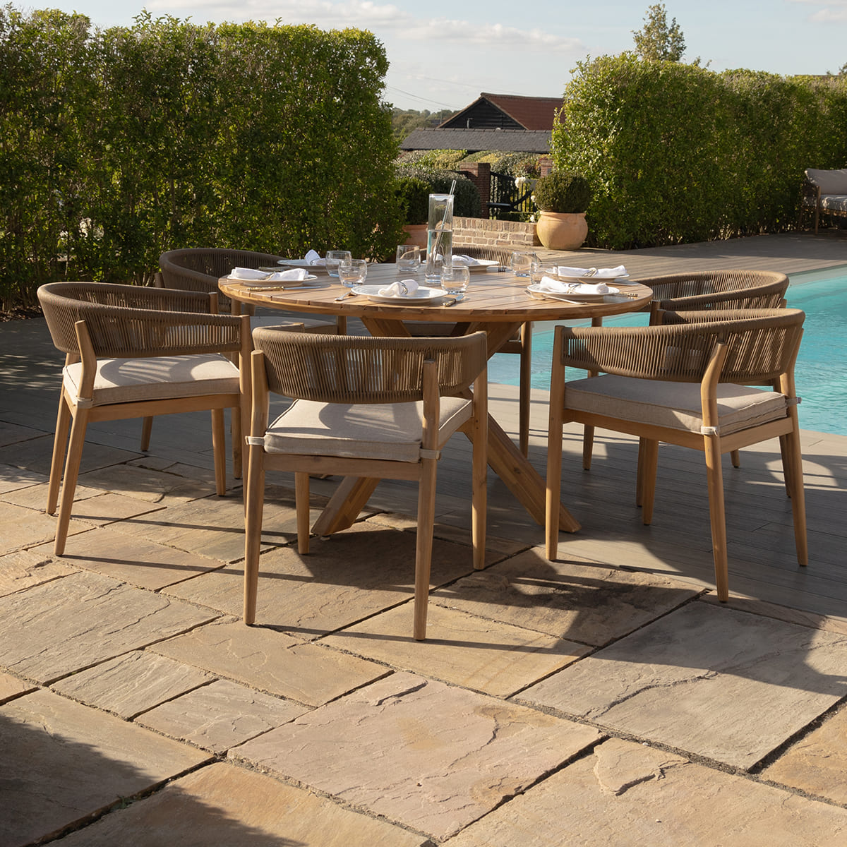 Porto 6 Seat Round Dining Set in Sandstone