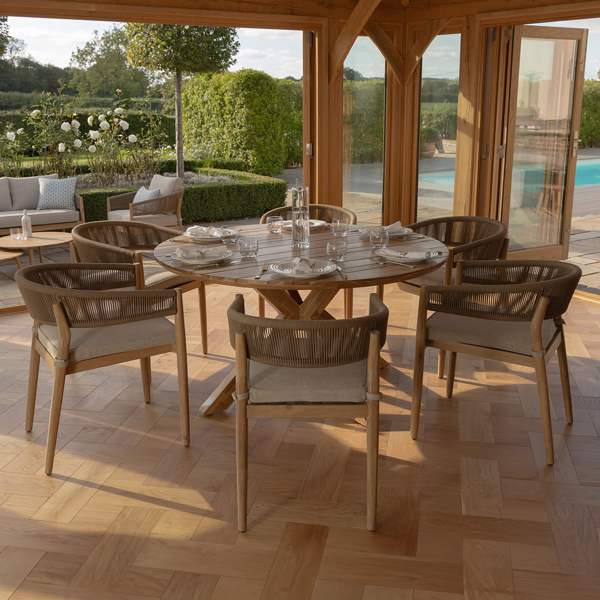 Porto 6 Seat Round Dining Set in Sandstone