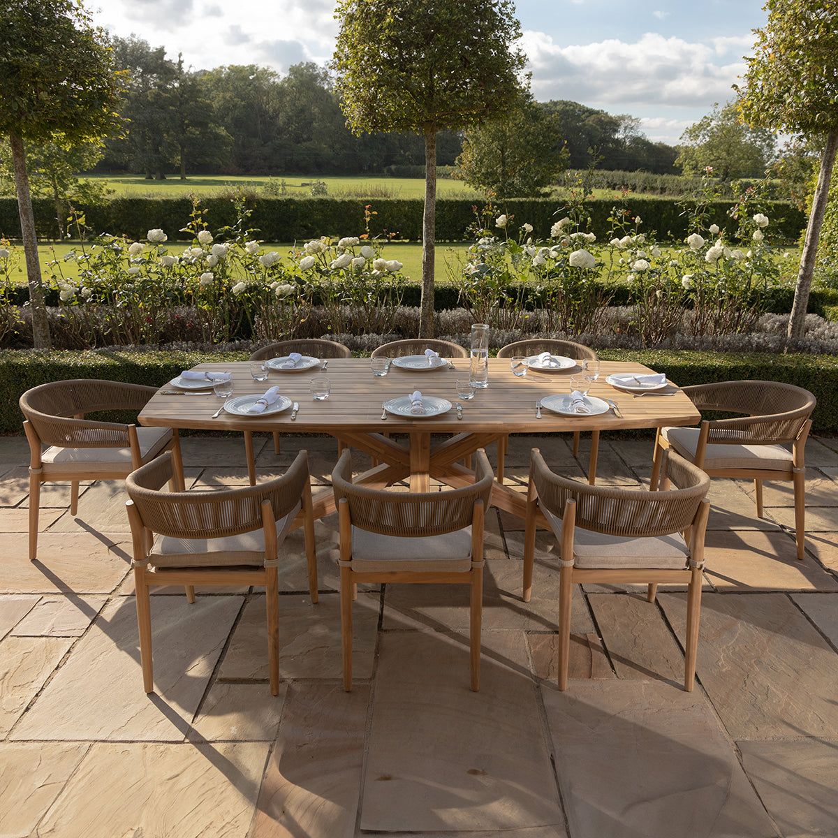 Porto 8 Seat Rectangular Dining Set in Sandstone