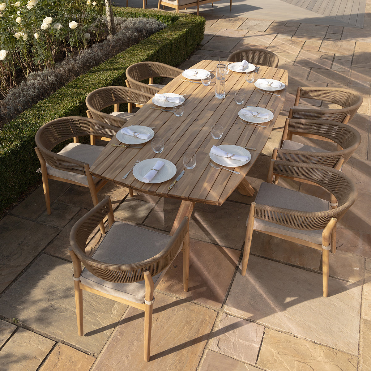 Porto 8 Seat Rectangular Dining Set in Sandstone