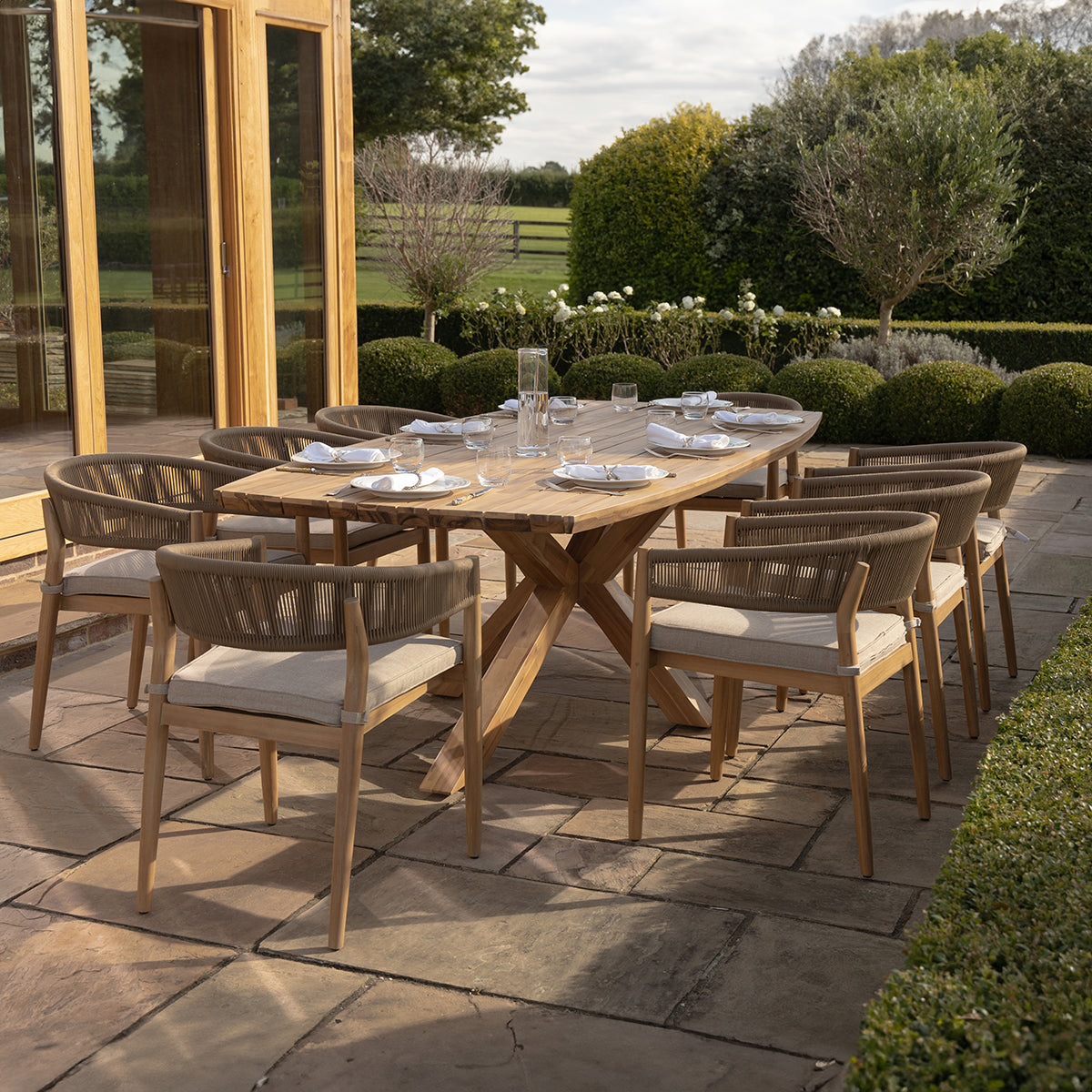 Porto 8 Seat Rectangular Dining Set in Sandstone