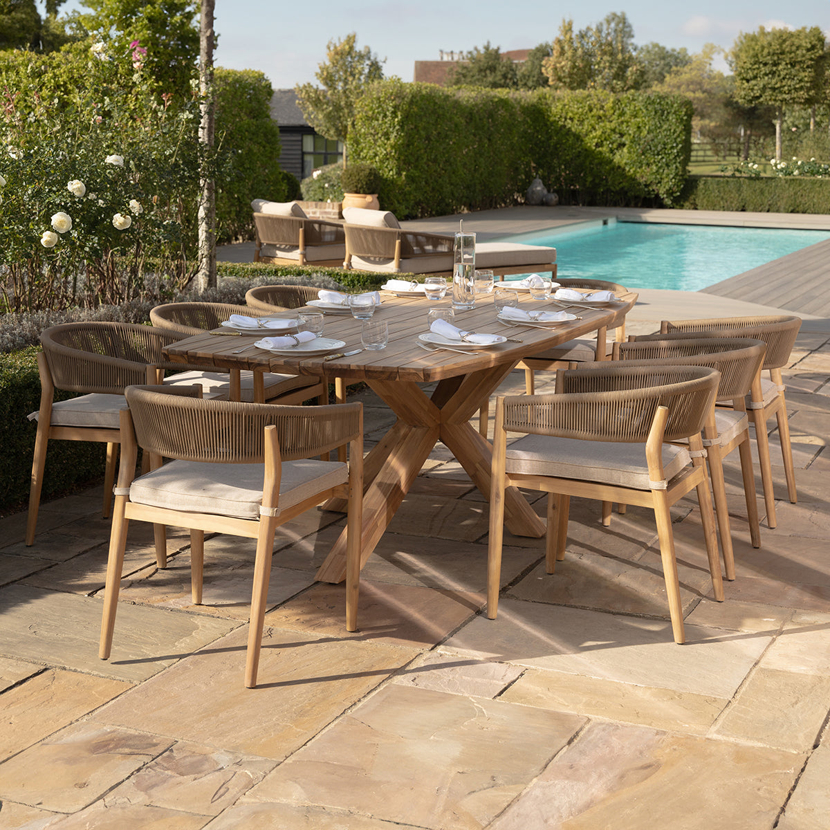 Porto 8 Seat Rectangular Dining Set in Sandstone