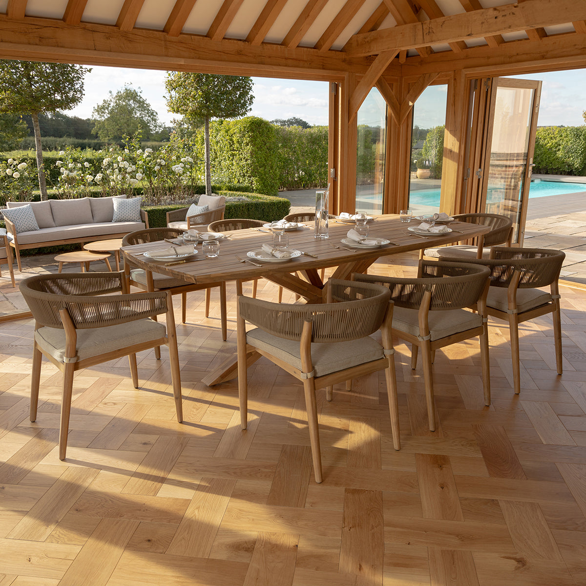 Porto 8 Seat Rectangular Dining Set in Sandstone