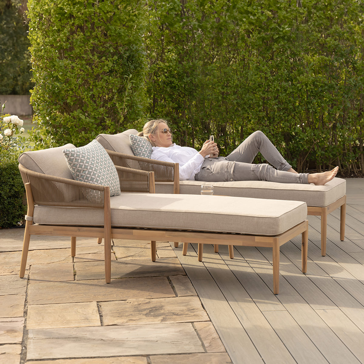 Porto Double Sunlounger Set in Sandstone