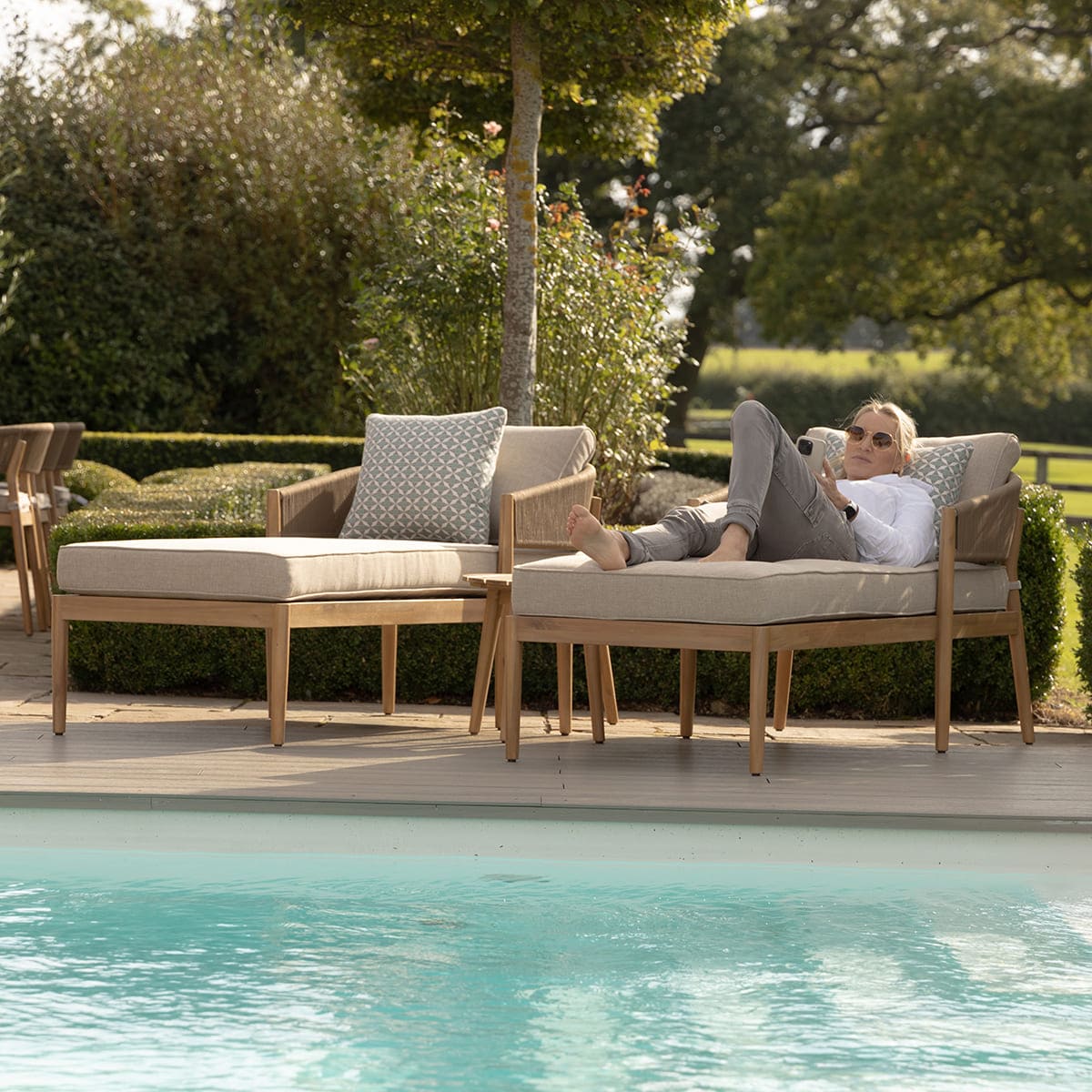 Porto Double Sunlounger Set in Sandstone