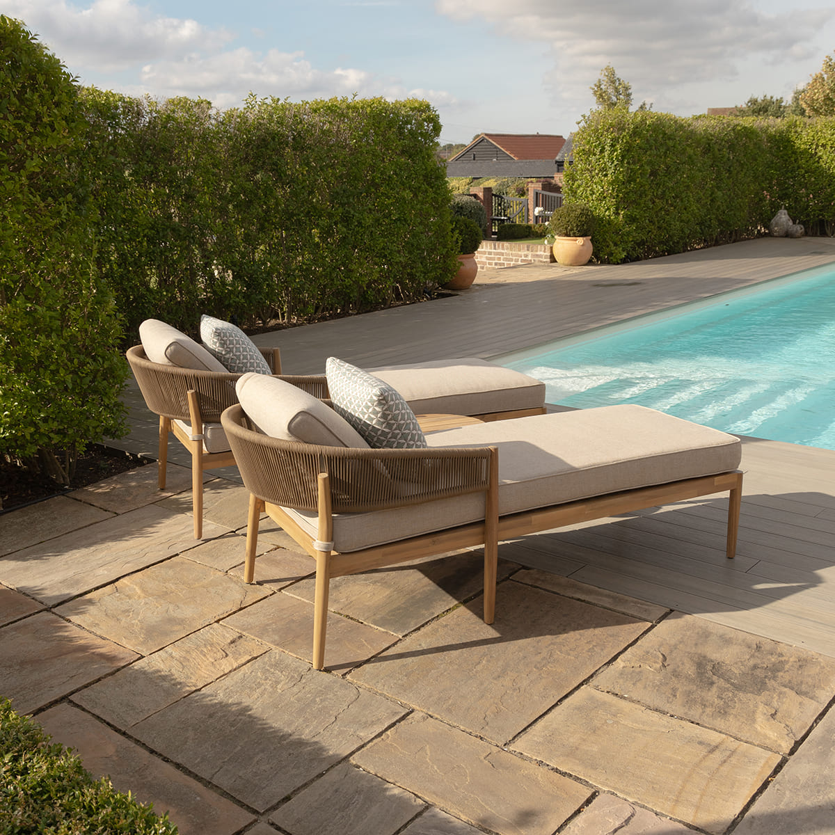 Porto Double Sunlounger Set in Sandstone