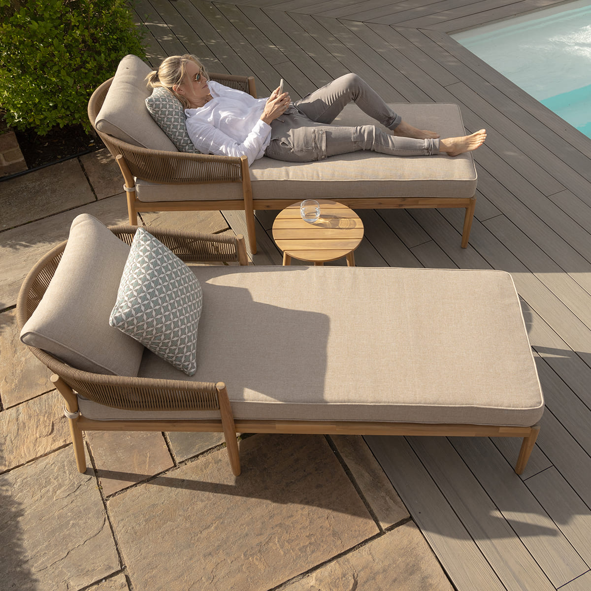 Porto Double Sunlounger Set in Sandstone