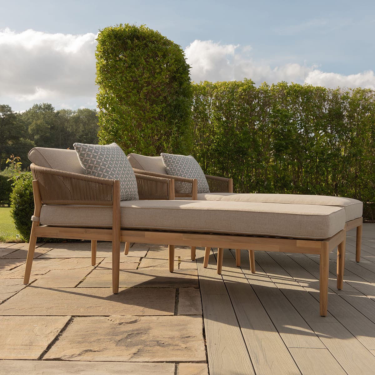 Porto Double Sunlounger Set in Sandstone