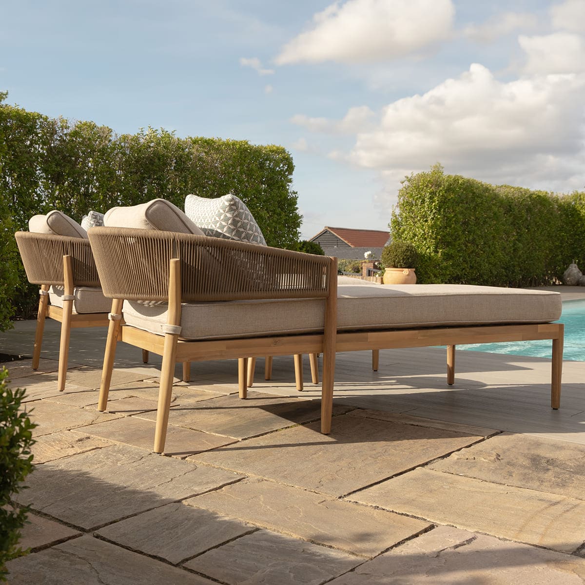 Porto Double Sunlounger Set in Sandstone