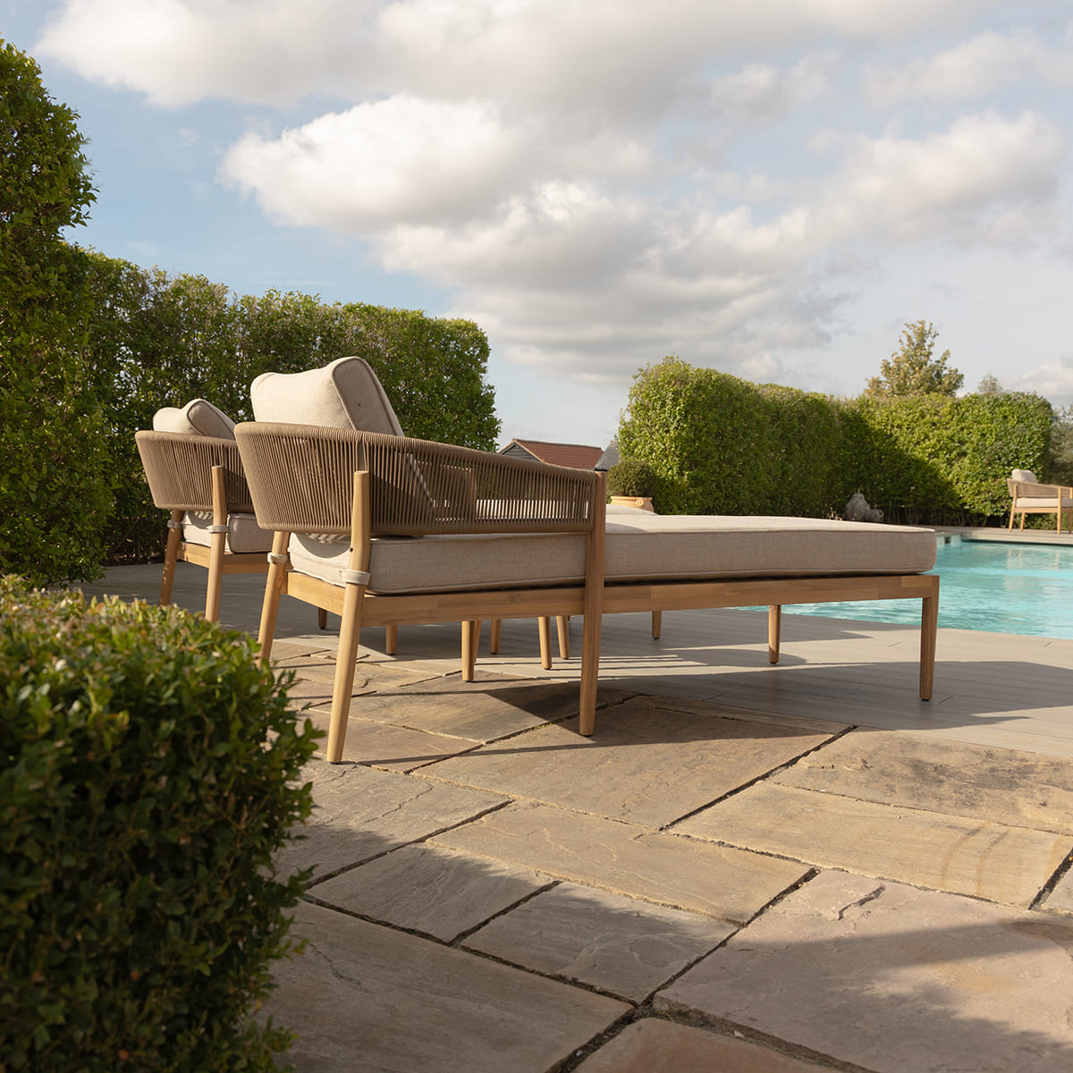 Porto Double Sunlounger Set in Sandstone