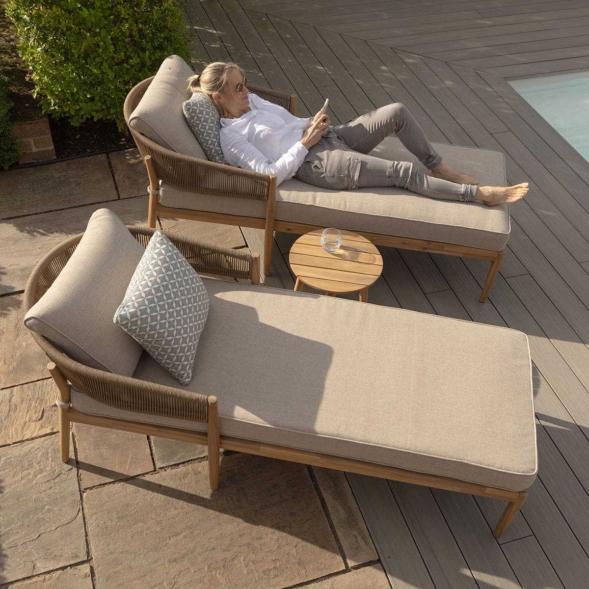 Porto Double Sunlounger Set in Sandstone