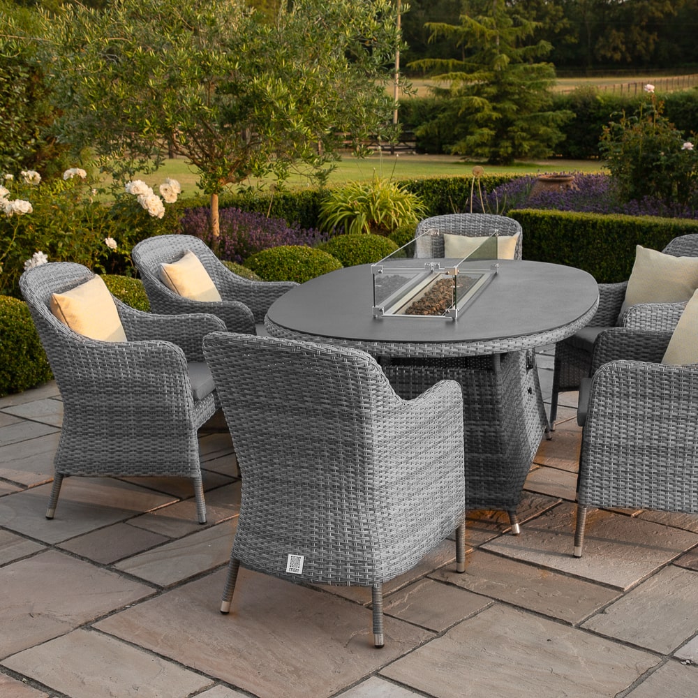 Santorini 6 Seat Oval Fire Pit Dining Set in Grey