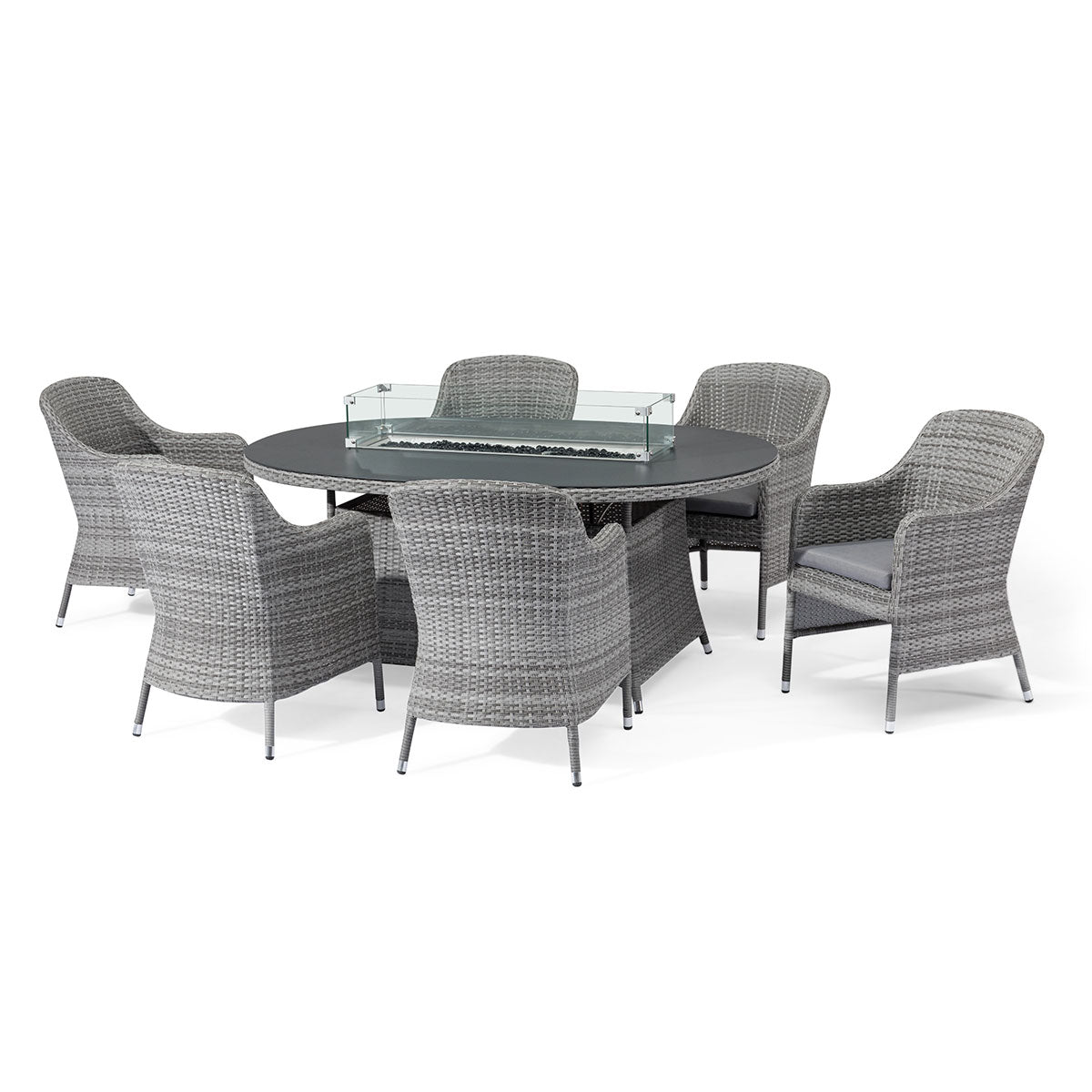 Santorini 6 Seat Oval Fire Pit Dining Set in Grey