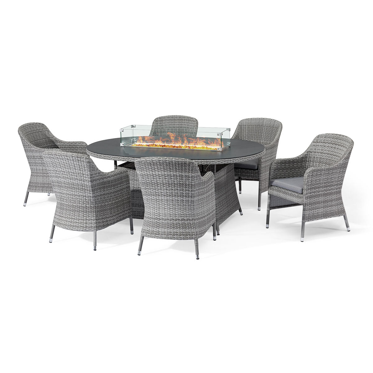 Santorini 6 Seat Oval Fire Pit Dining Set in Grey