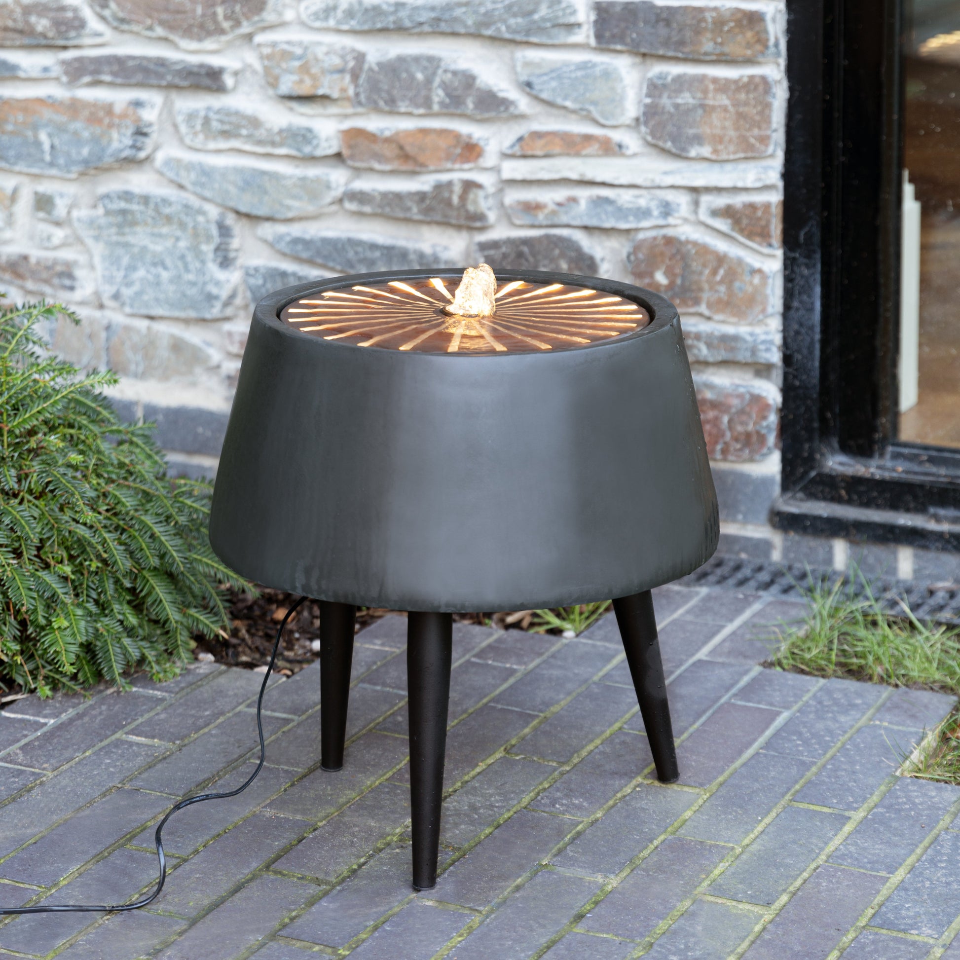 Solis Water Feature with Light Display on Stand in Charcoal & Aged Copper