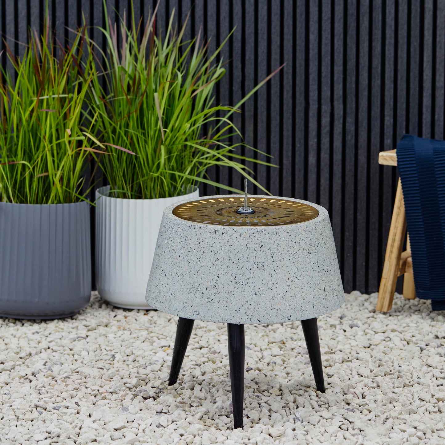 Solis Water Feature on Stand with Light Display in Terrazzo & Brass