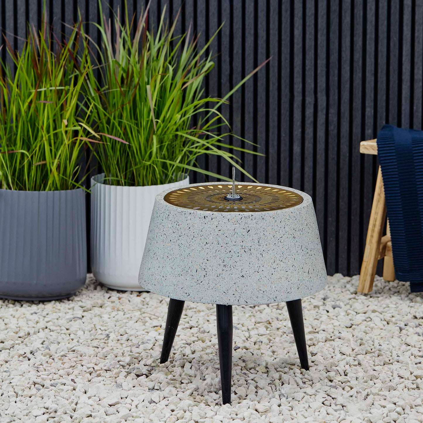 Solis Water Feature on Stand with Light Display in Terrazzo & Brass