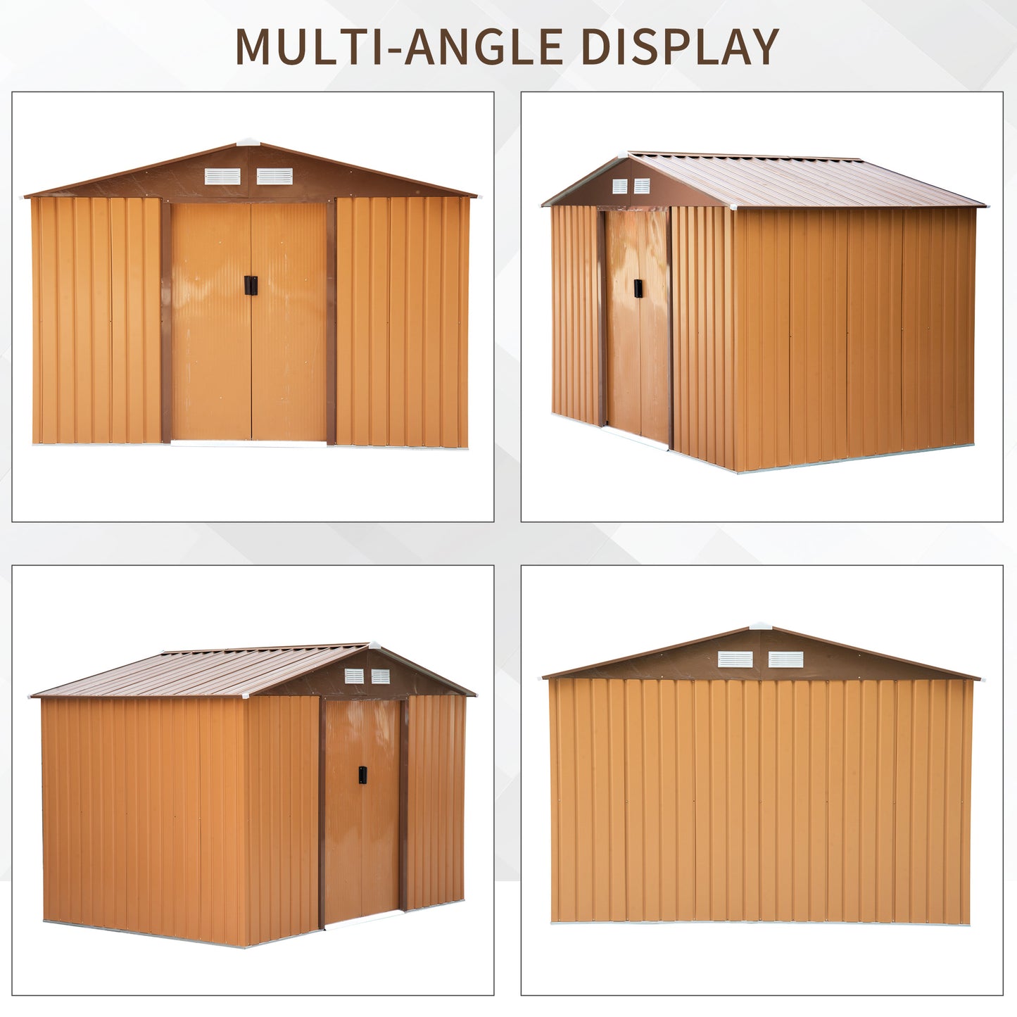 Outsunny 9 x 6FT Garden Metal Storage Shed with Foundation, Ventilation, and Double Doors in Tan