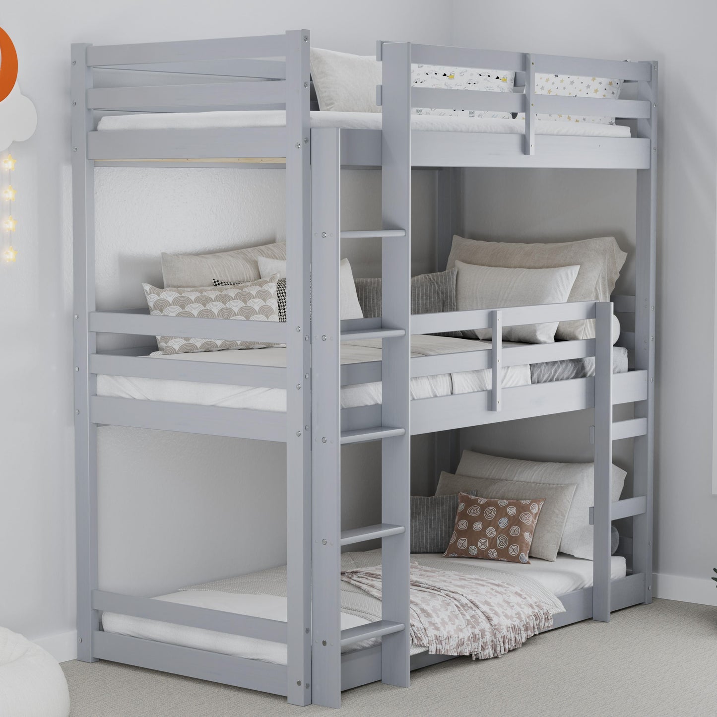 Tressa Triple Bunk Bed - Stylish Space-Saving Solution for Smaller Rooms in White or Grey