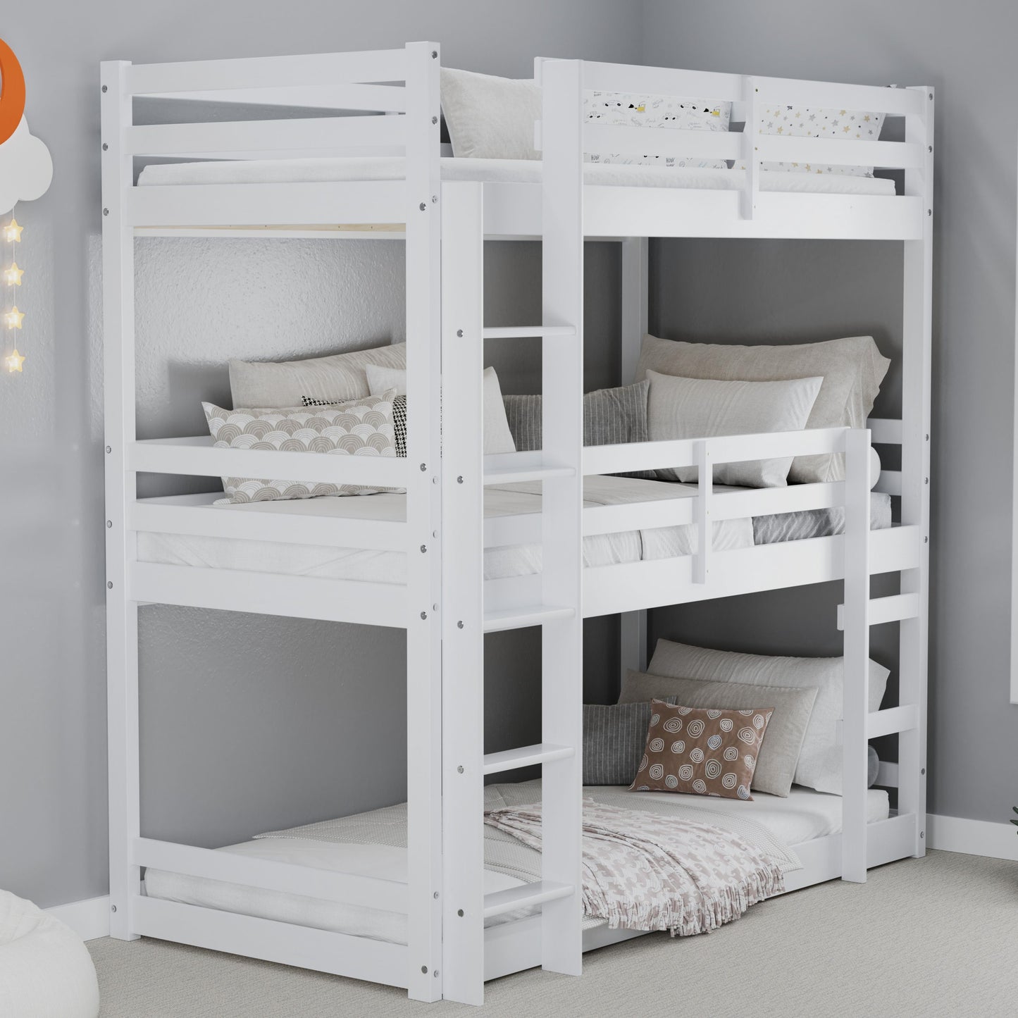 Tressa Triple Bunk Bed - Stylish Space-Saving Solution for Smaller Rooms in White or Grey