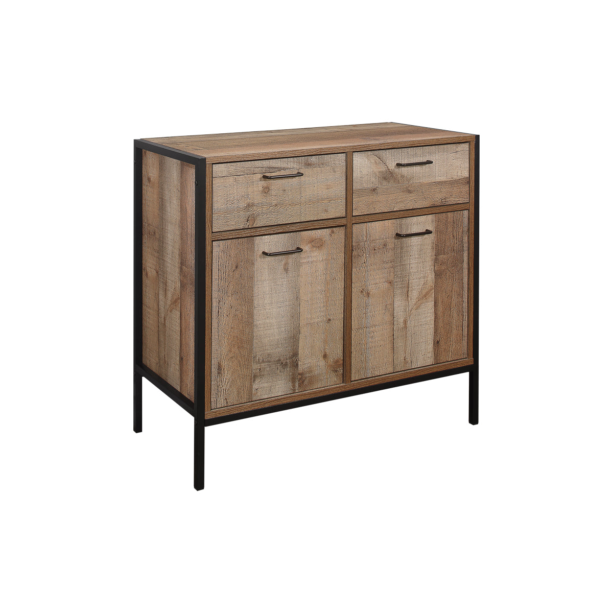 Urban 2 Door 2 Drawer Sideboard - Rustic Wood-Effect Finish with Industrial Chic