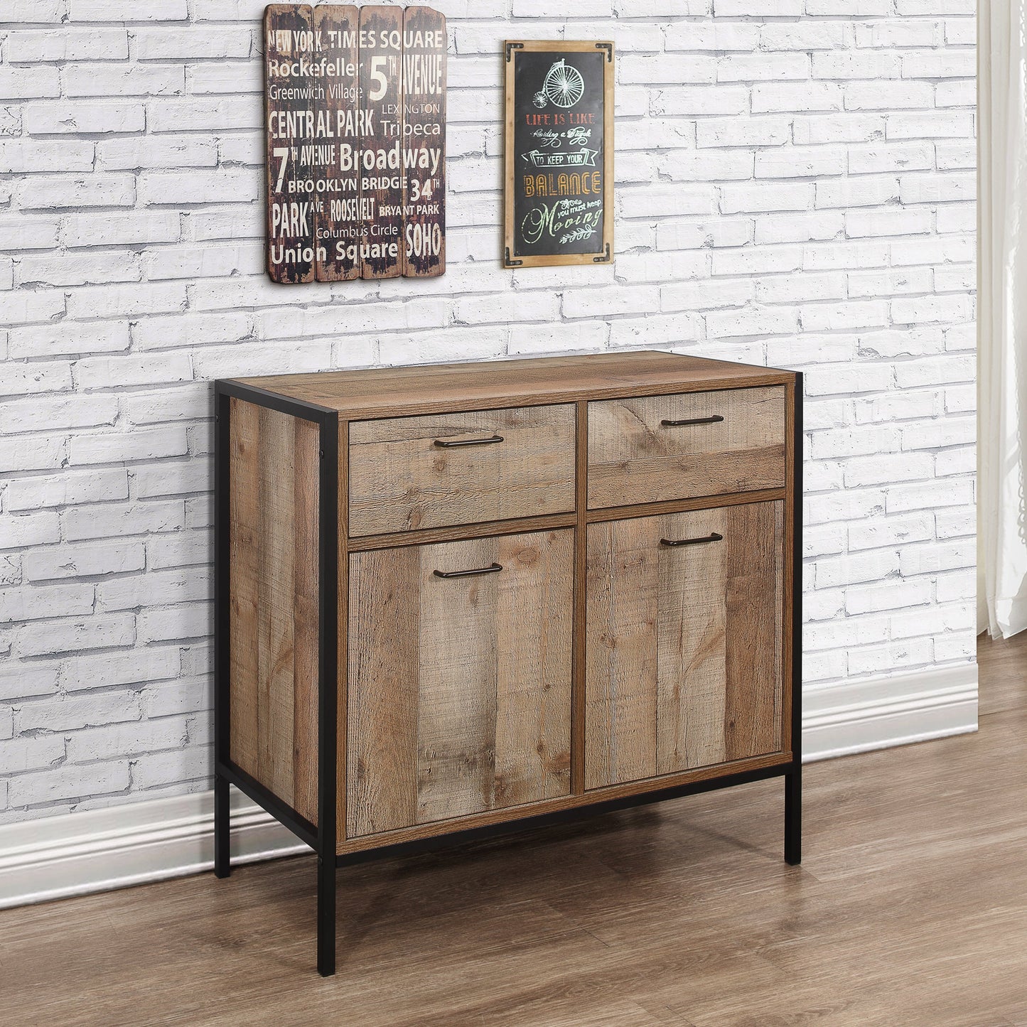 Urban 2 Door 2 Drawer Sideboard - Rustic Wood-Effect Finish with Industrial Chic