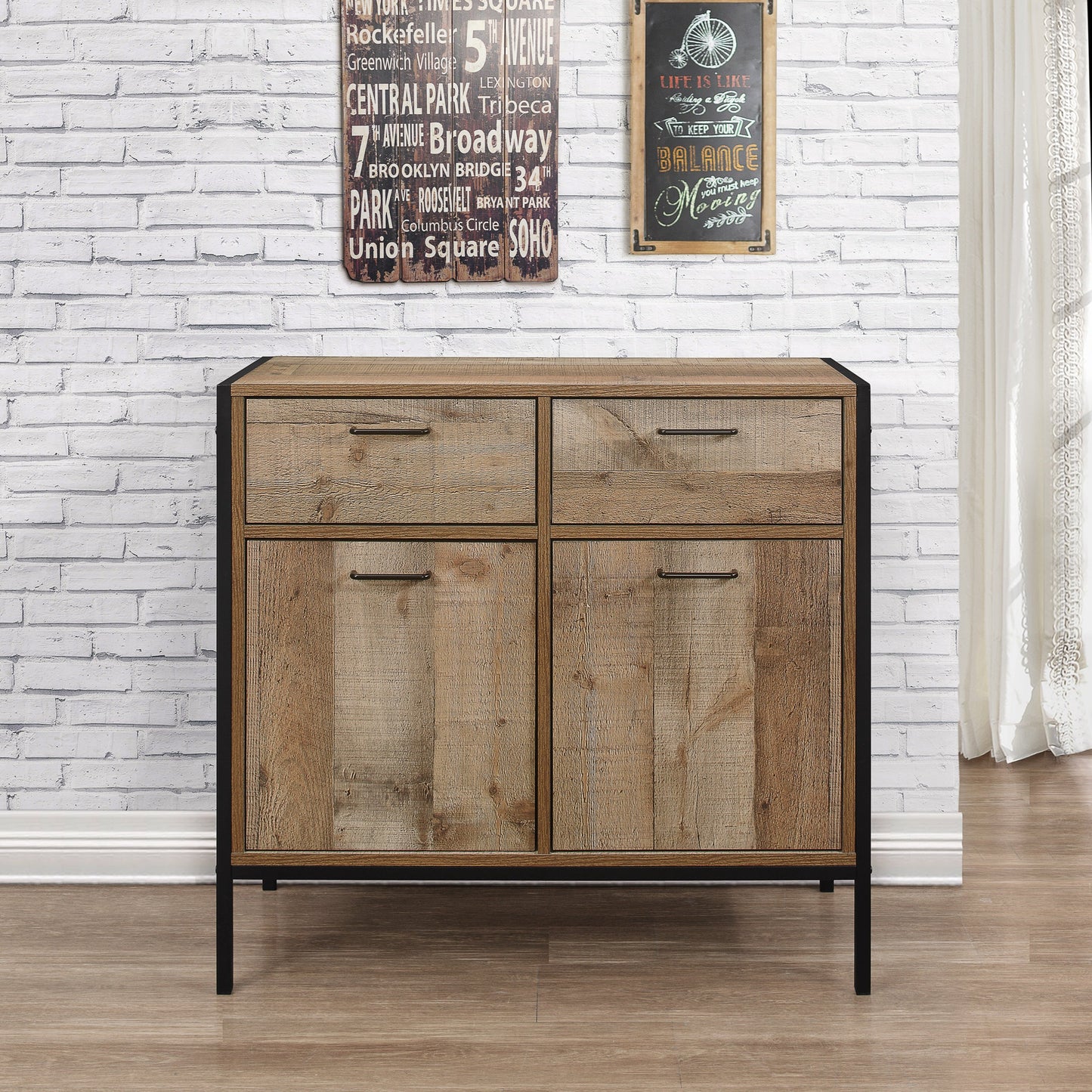 Urban 2 Door 2 Drawer Sideboard - Rustic Wood-Effect Finish with Industrial Chic