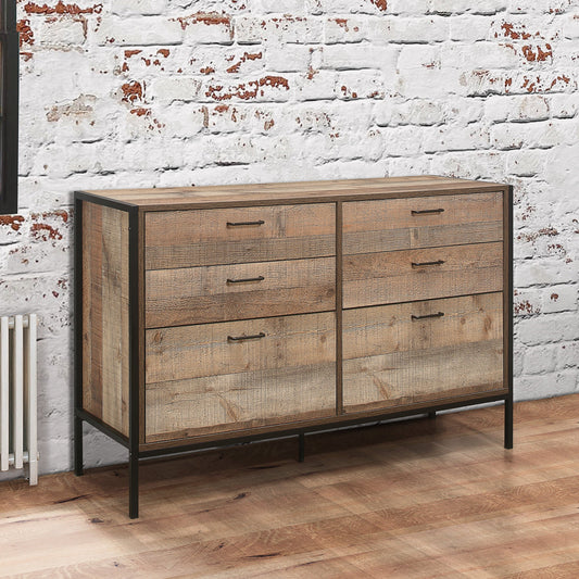 Urban 6-Drawer Wide Chest - Rustic Finish