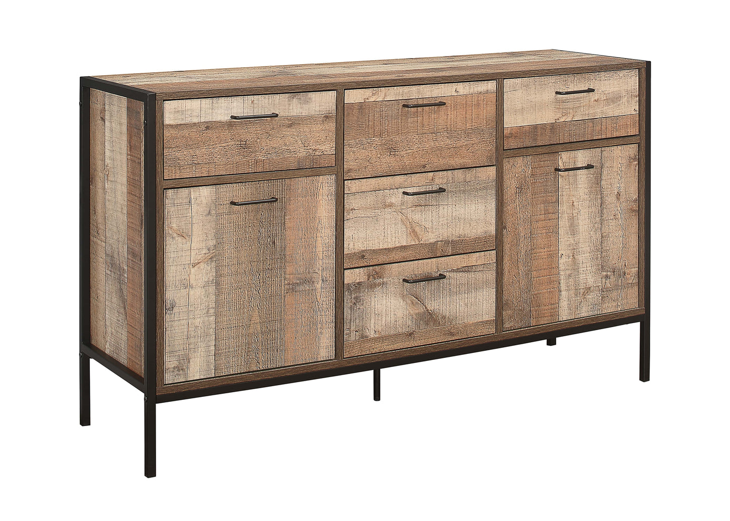 Urban Large Sideboard - Rustic Wood-Effect Finish with Industrial Chic