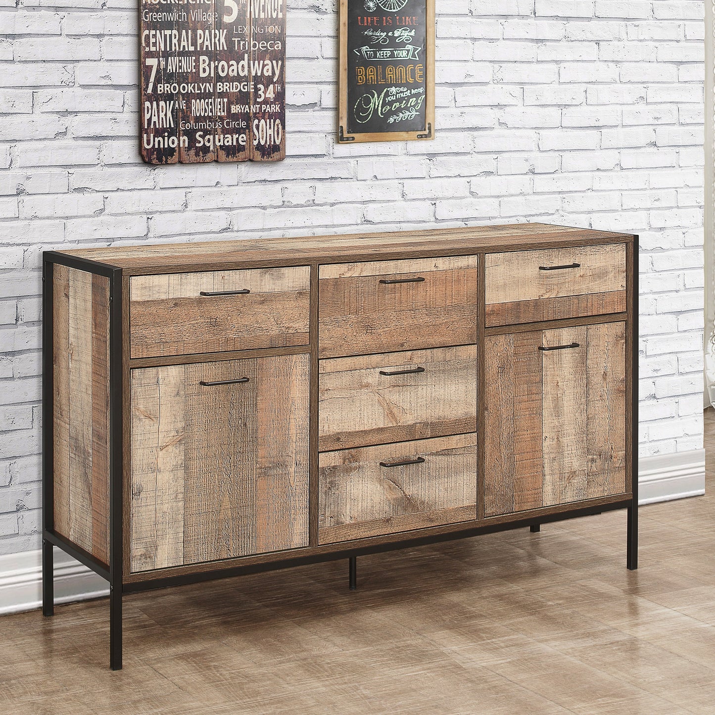 Urban Large Sideboard - Rustic Wood-Effect Finish with Industrial Chic