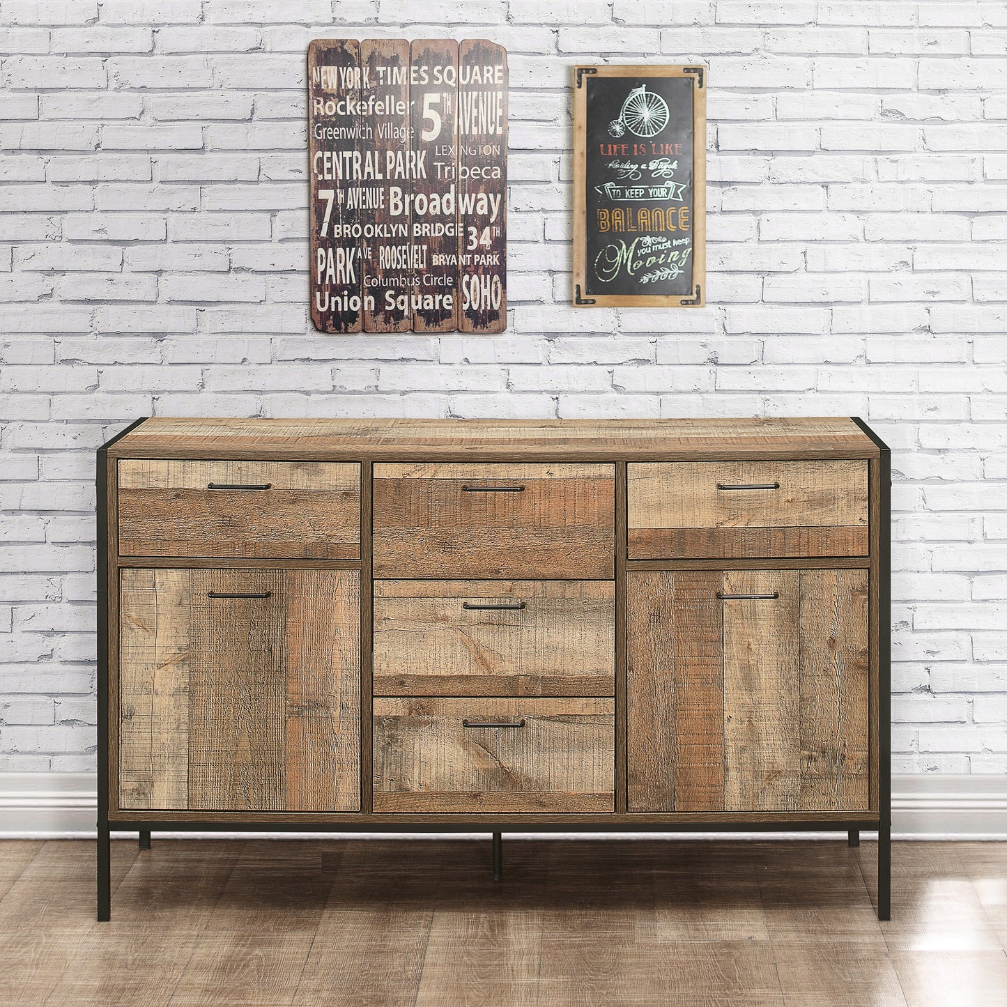 Urban Large Sideboard - Rustic Wood-Effect Finish with Industrial Chic