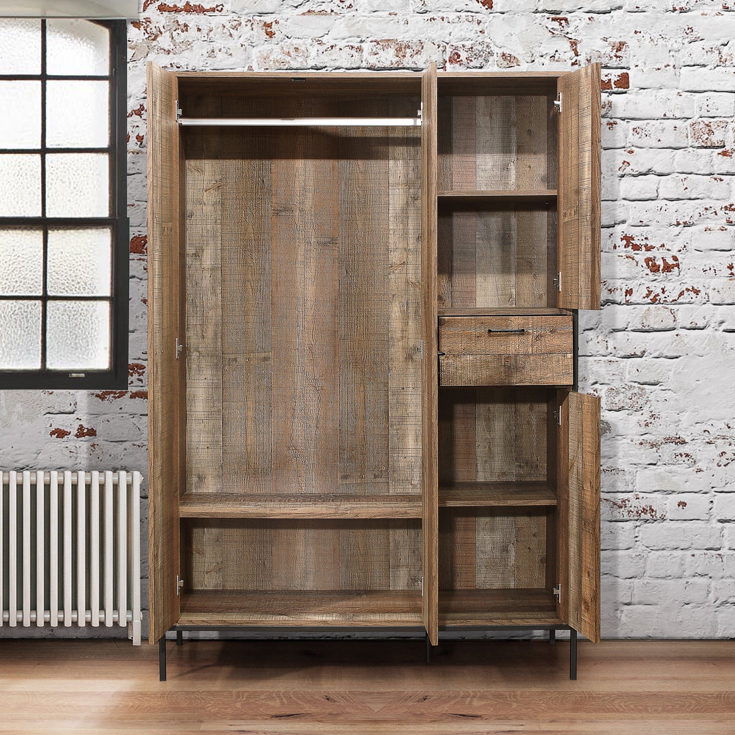 Urban 4-Door Wardrobe - Rustic Finish