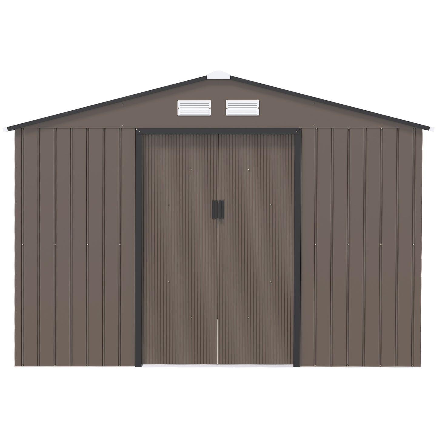 Outsunny 6ft x 9ft Garden Metal Storage Shed with Foundation, Ventilation, and Double Doors in Brown