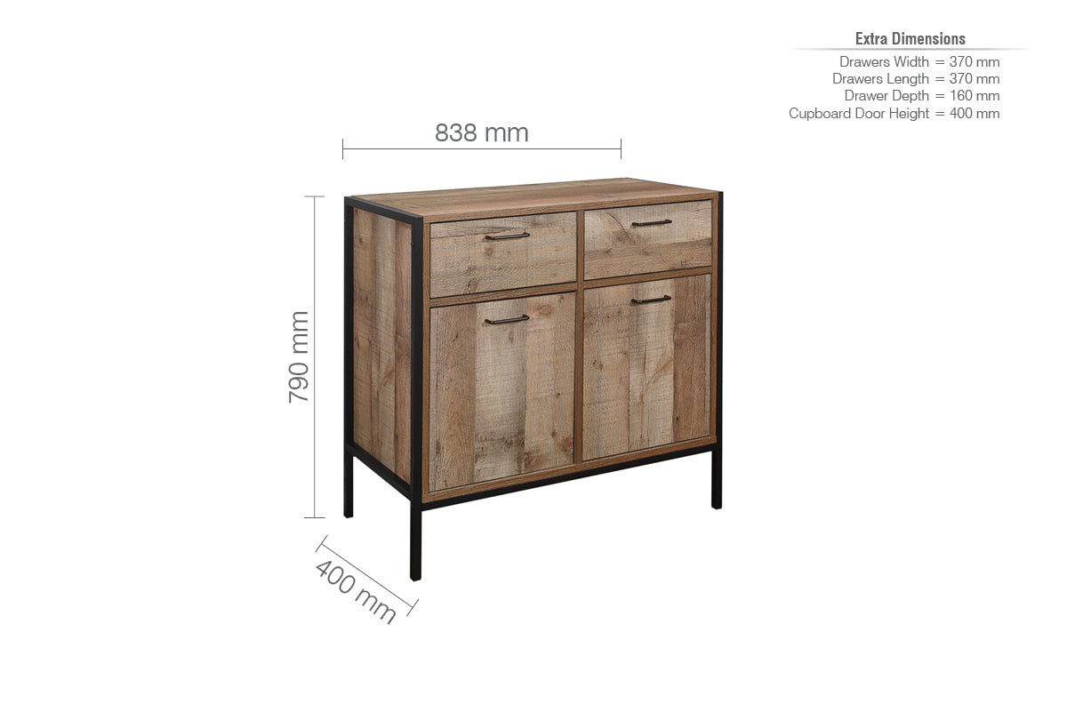 Urban 2 Door 2 Drawer Sideboard - Rustic Wood-Effect Finish with Industrial Chic