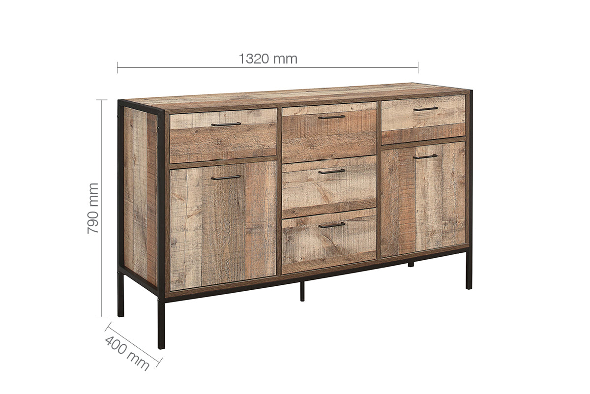 Urban Large Sideboard - Rustic Wood-Effect Finish with Industrial Chic