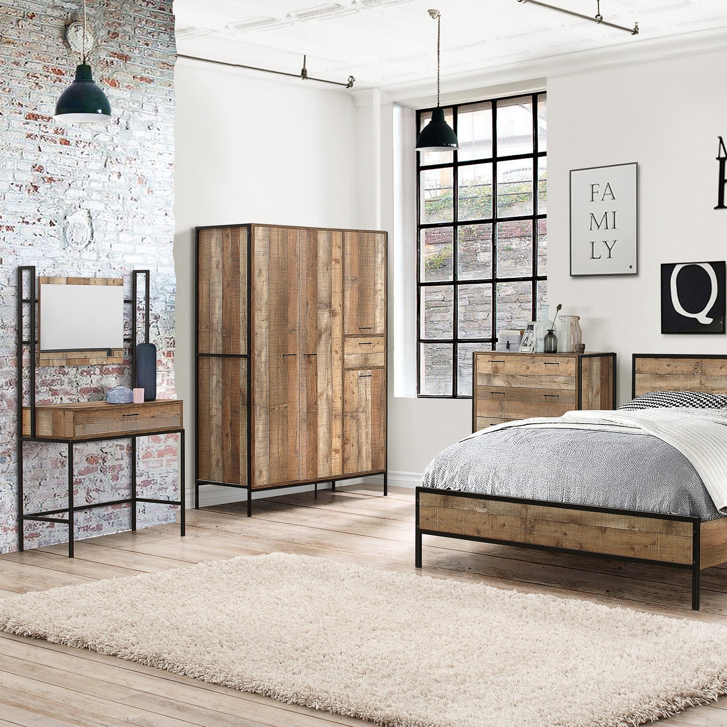 Urban 4-Door Wardrobe - Rustic Finish